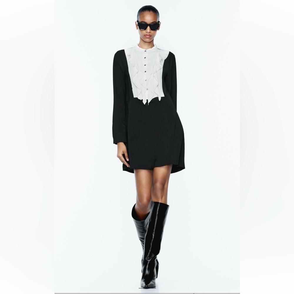 NWT ZARA Ruffed Shirt Dress - Large